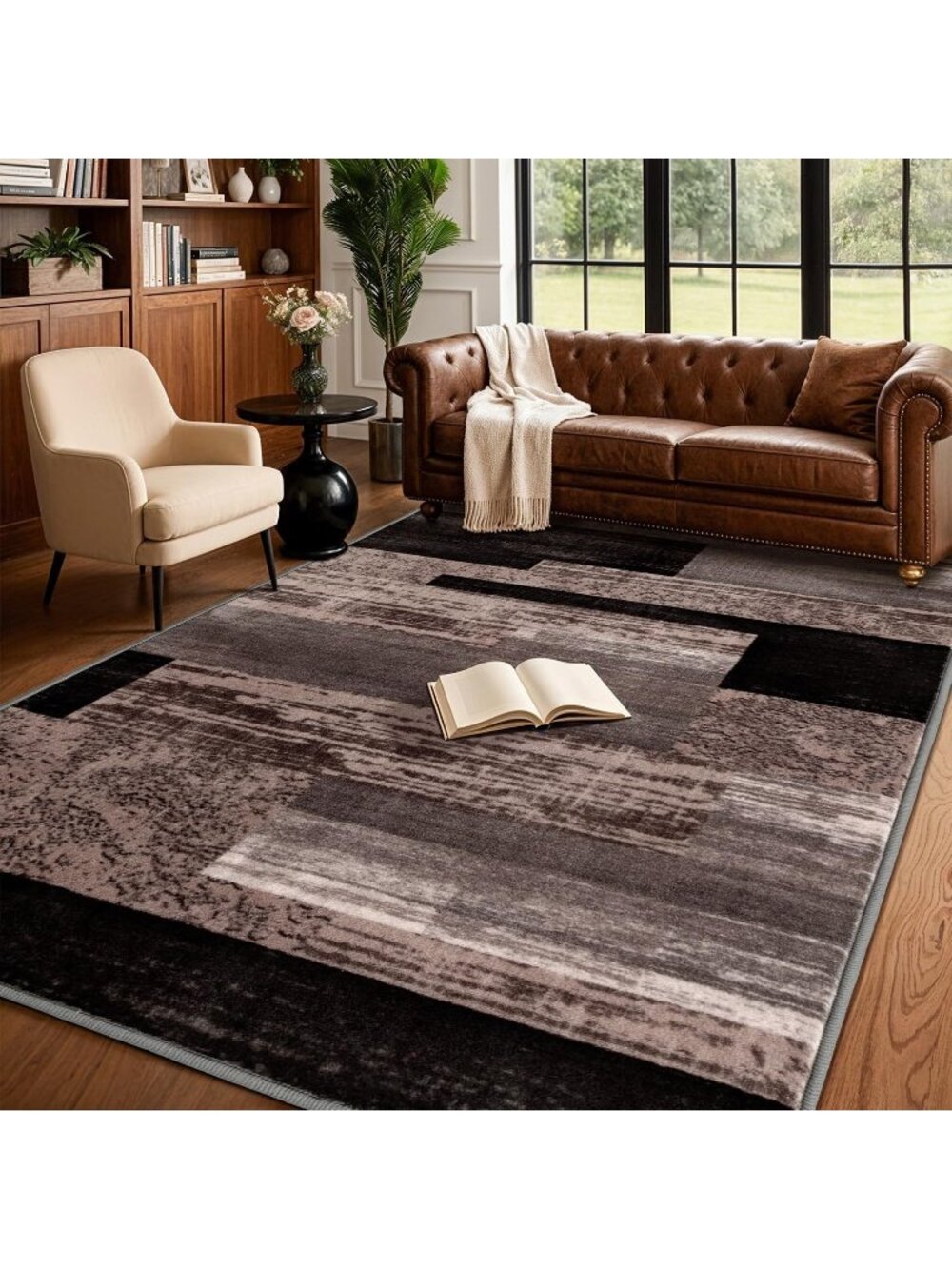 LIANLAM 6x9 Washable Area Rugs for Living Room and Bedroom, Vintage Checkered Pa